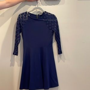 Navy Party Dress with Illusion Sleeve
